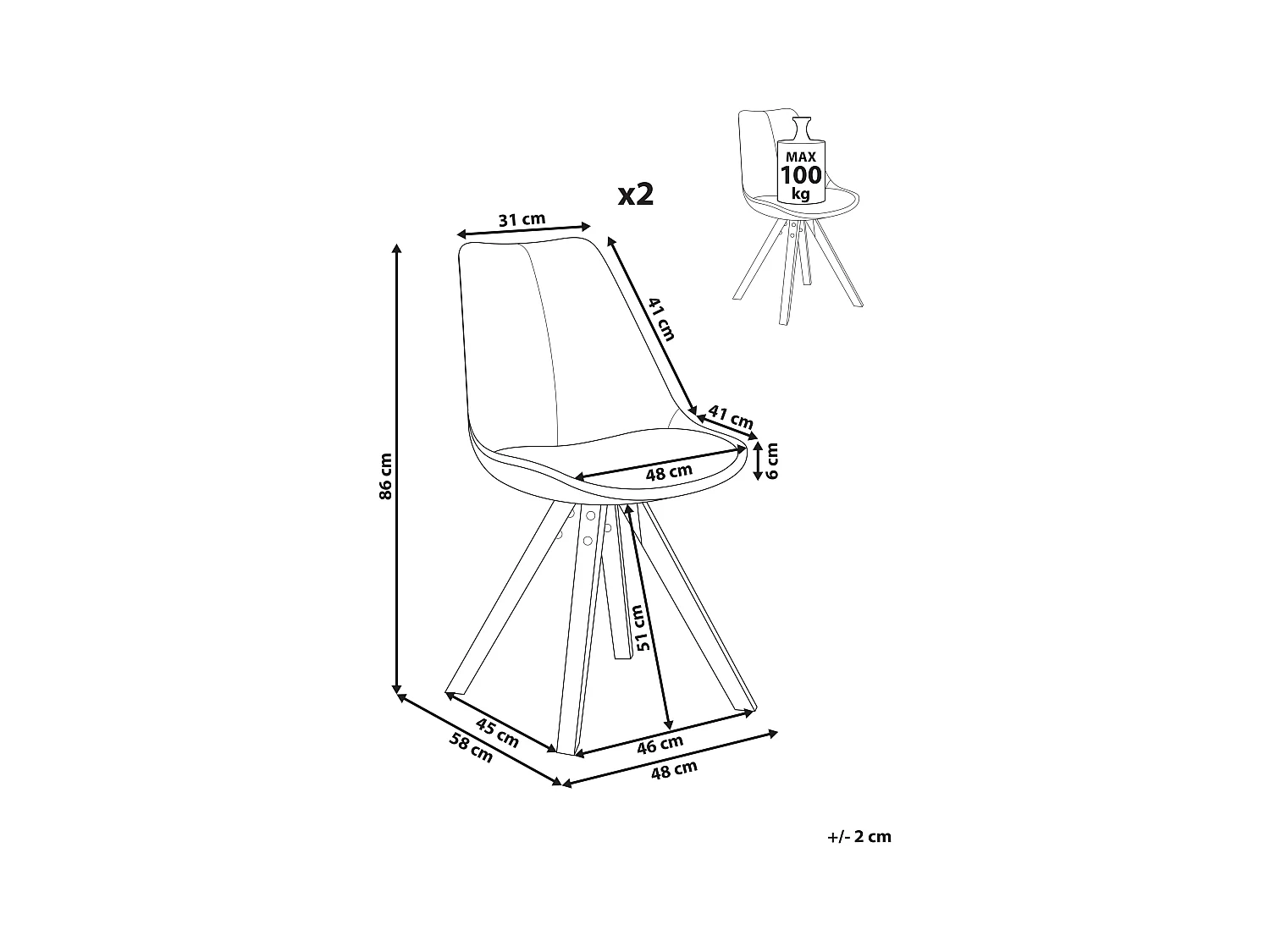 Lot de 2 chaises de salle à manger HEDLEY Tissu Marron clair