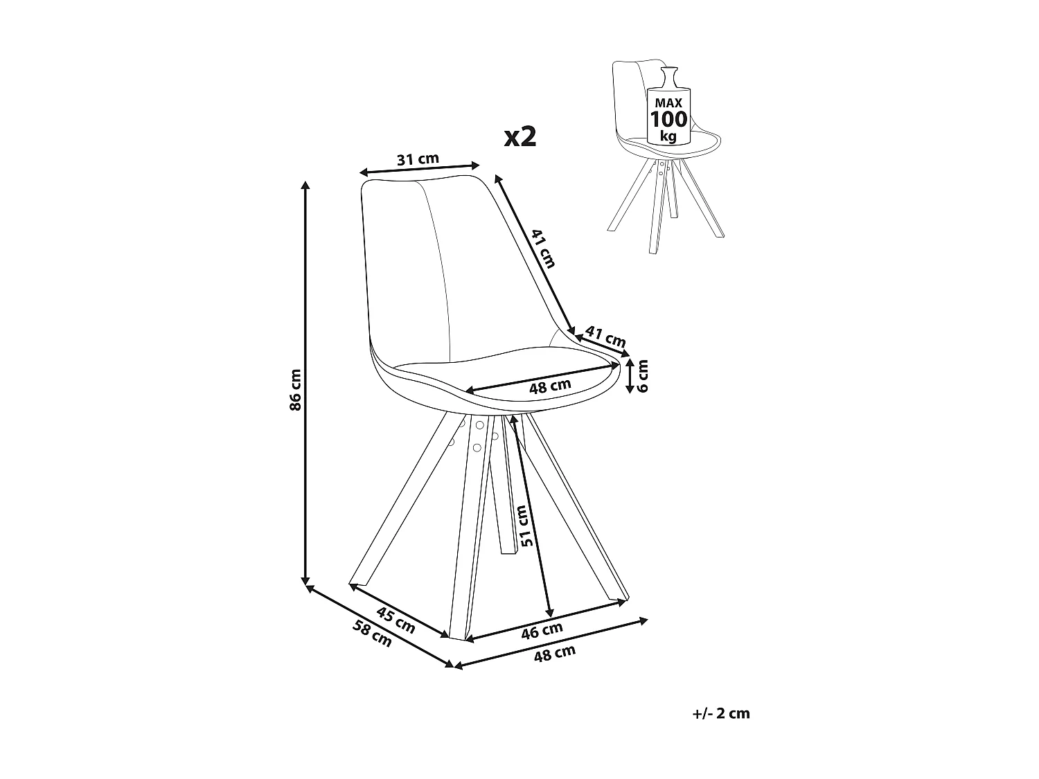 Lot de 2 chaises de salle à manger HEDLEY Tissu Marron clair