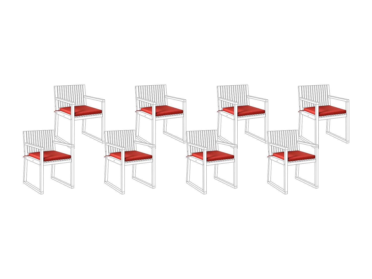 Outdoor-Sitzkissen 8er Set rot mit Bindebändern für Gartenstuhl Sassari