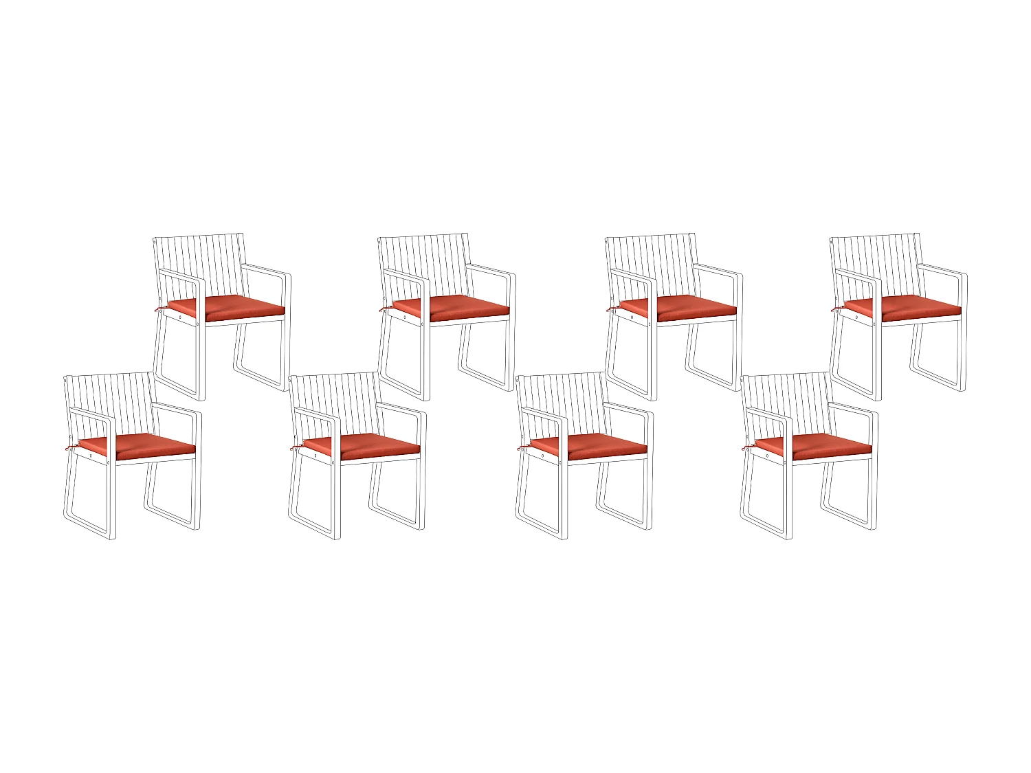 Lot de 8 coussins pour chaises de jardin SASSARI PREMIUM 46 x 46 cm Rouge