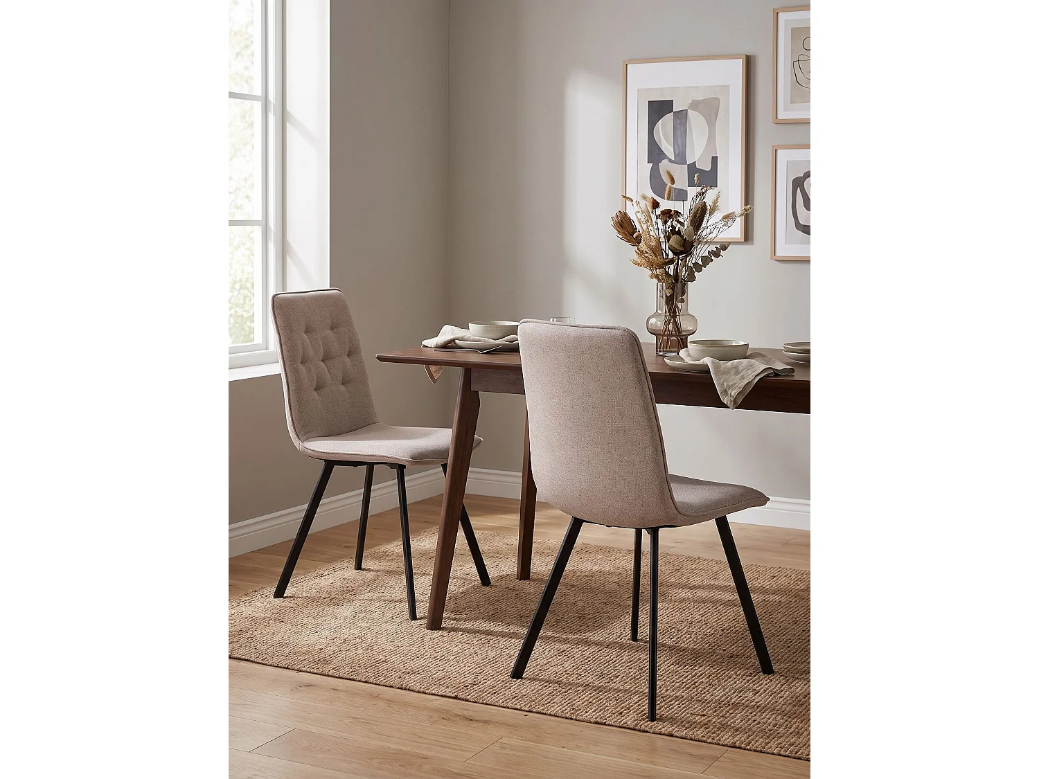 Set of 2 Dining Chairs CARVER Fabric Light Brown