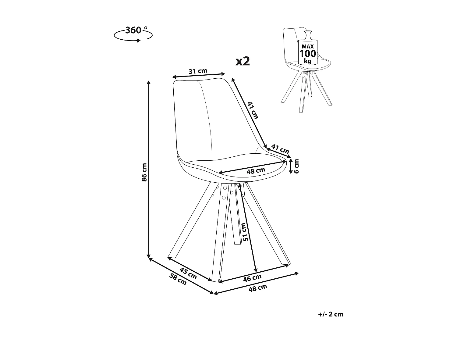 Lot de 2 chaises de salle à manger HEDLEY Tissu Beige clair