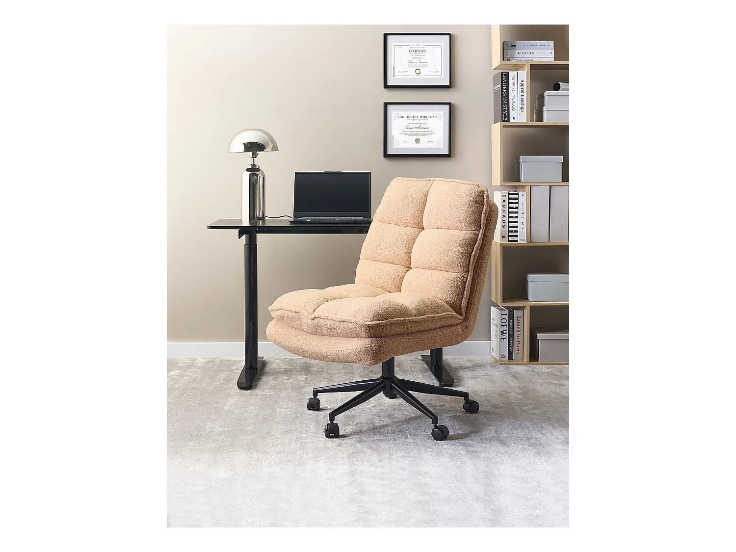 Chaise de bureau ADDISON Bouclé Rose pêche