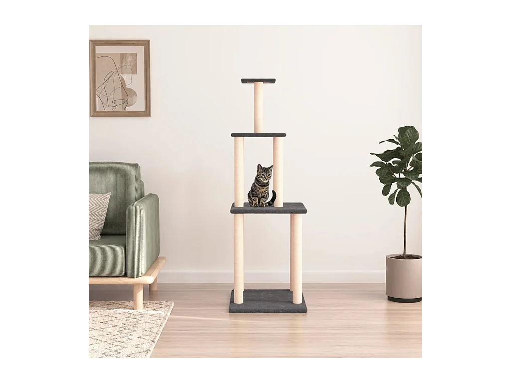 Arbre à chat avec griffoirs en sisal gris foncé 149 cm