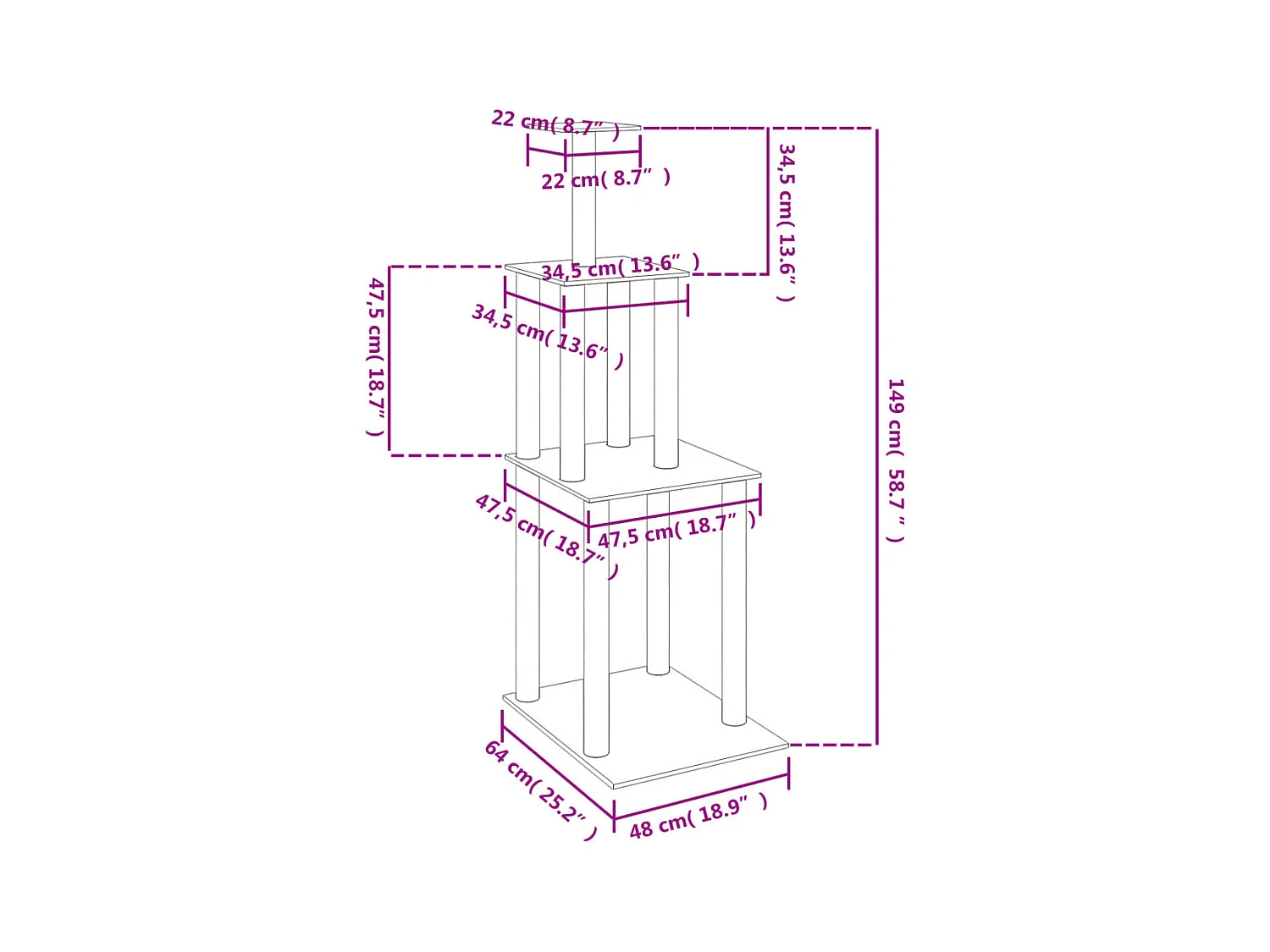 Arbre à chat avec griffoirs en sisal gris foncé 149 cm