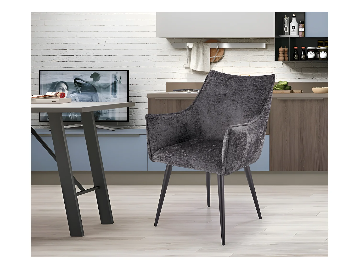 Chaise K559/Tissu et Métal/Gris