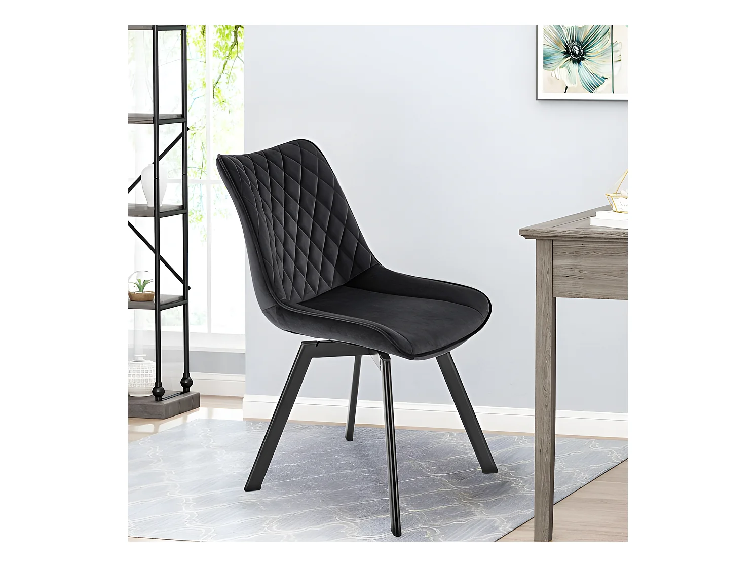 Sedia K520/funzione girevole/rivestimento in velluto/Nero