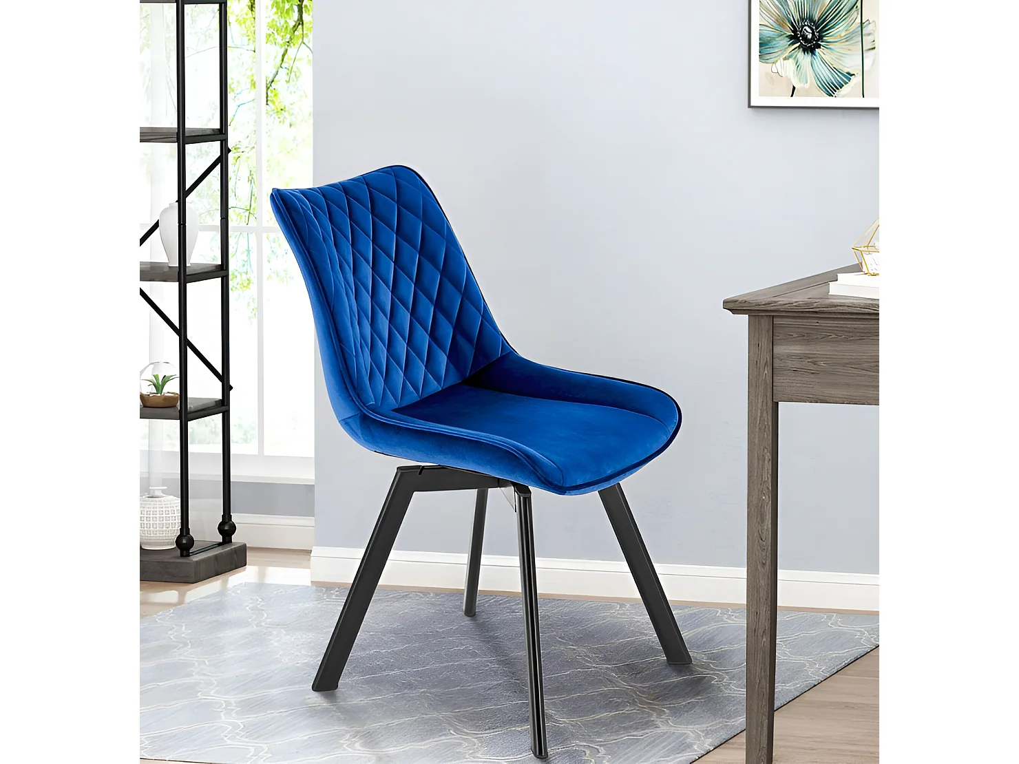 Chaise K520/Fonction pivotante/Housse en velours/Bleu