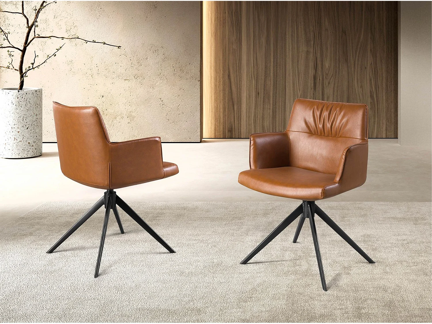 Chaise pivotante en simili-cuir marron cognac 4193 ANGEL CERDA