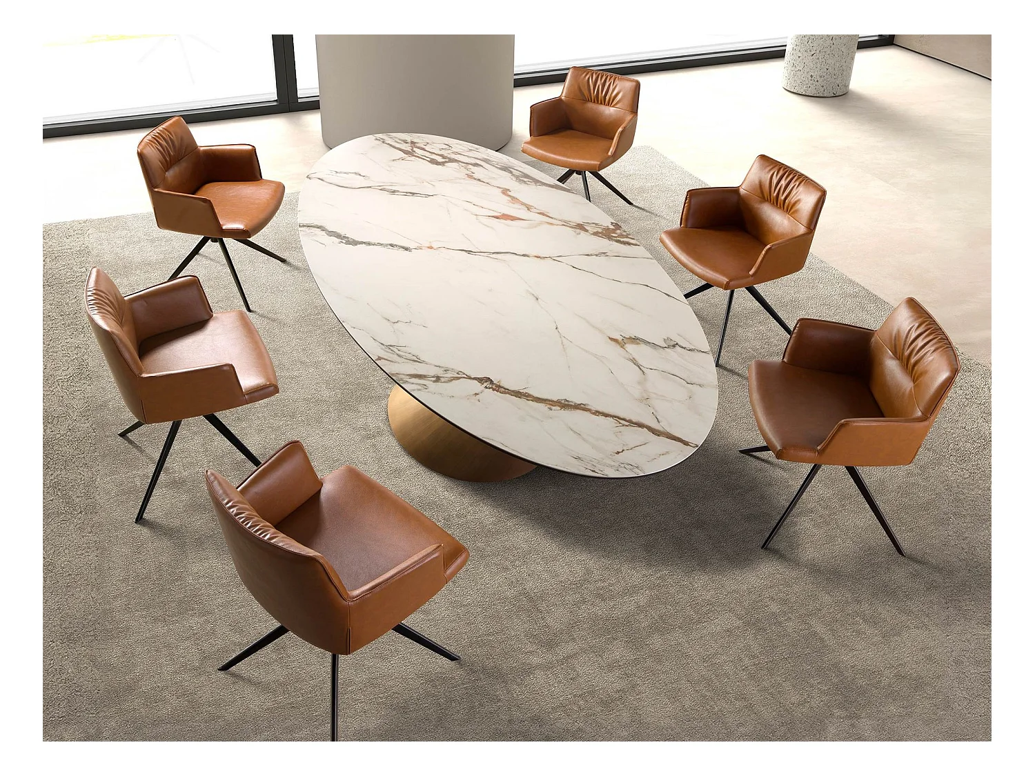 Cognacbrauner Kunstleder-Drehstuhl 4193 ANGEL CERDA