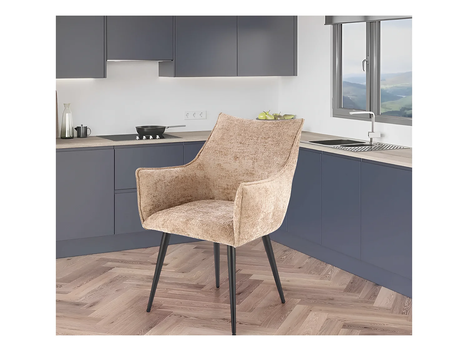 Chaise K559/Tissu et Métal/Beige