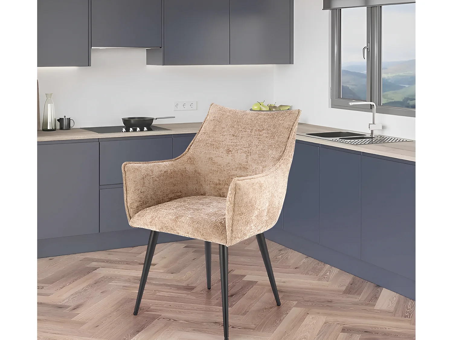 Stuhl K559/Stoffbezug&Metall/Beige