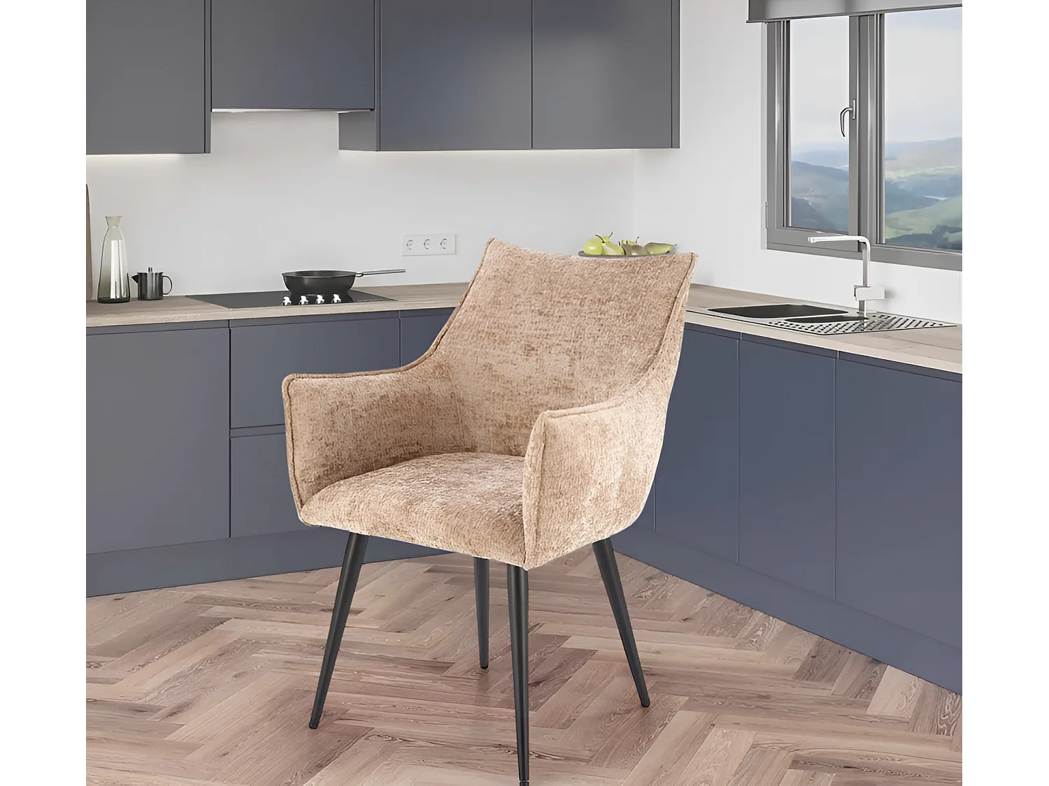 Stuhl K559/Stoffbezug&Metall/Beige