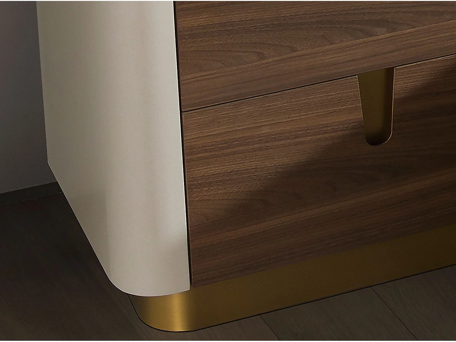 Nachttisch Nussbaum, beige, goldener polierter Stahl und Nussbaumplatte 7187 ANGEL CERDA