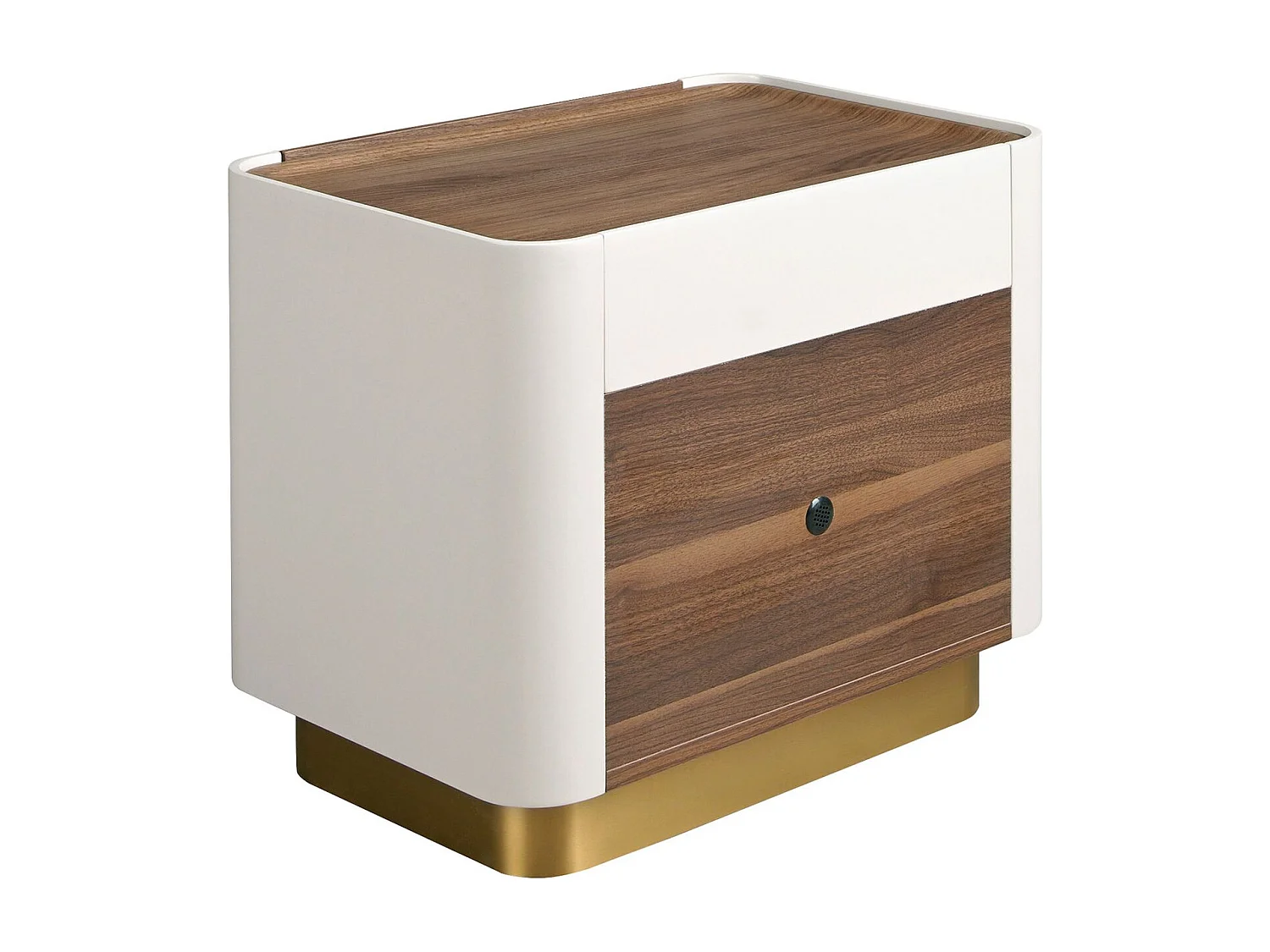 Nachttisch Nussbaum, beige, goldener polierter Stahl und Nussbaumplatte 7187 ANGEL CERDA