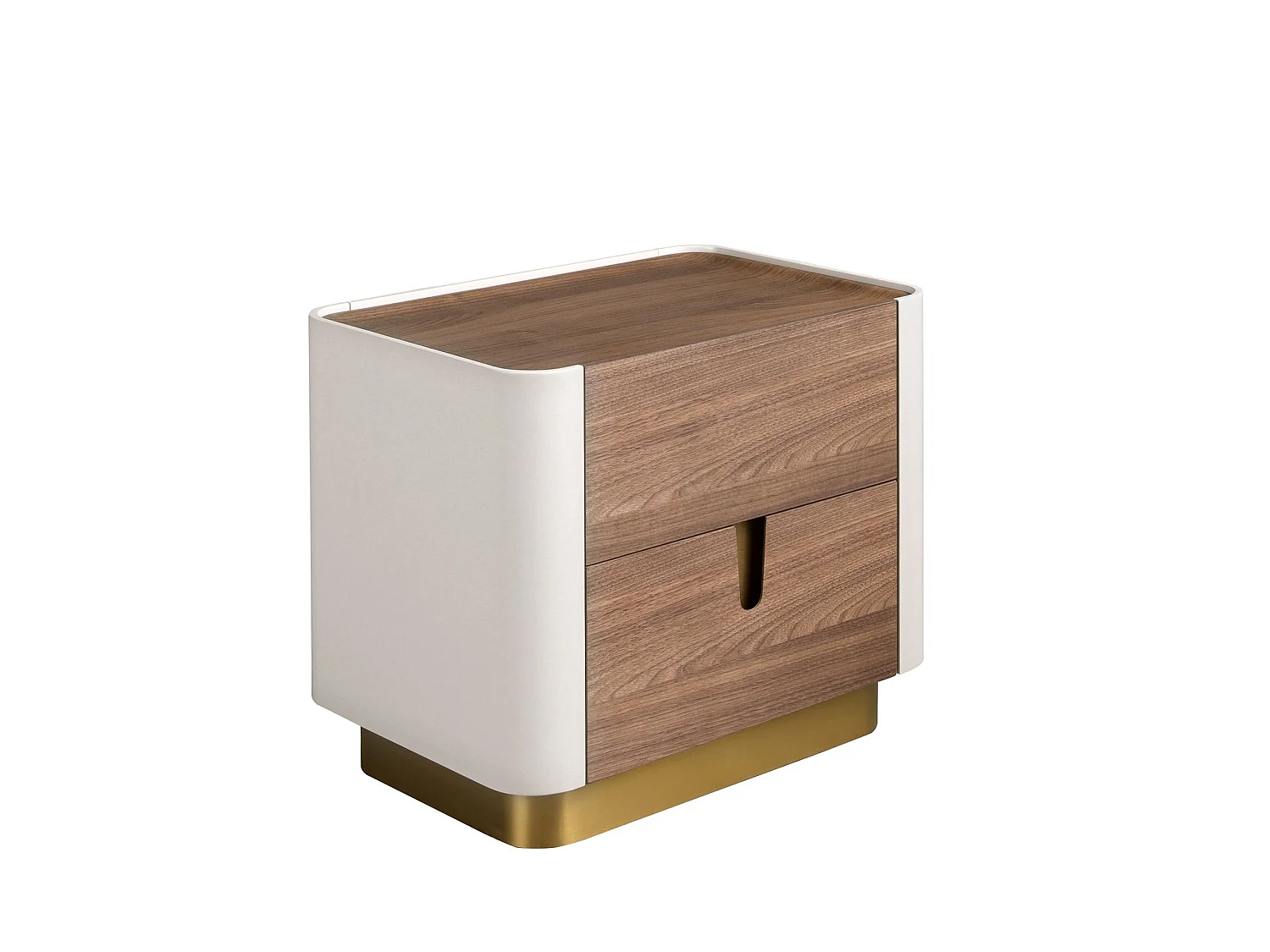 Table de chevet noyer, beige, acier poli doré et plateau en noyer 7187 ANGEL CERDA