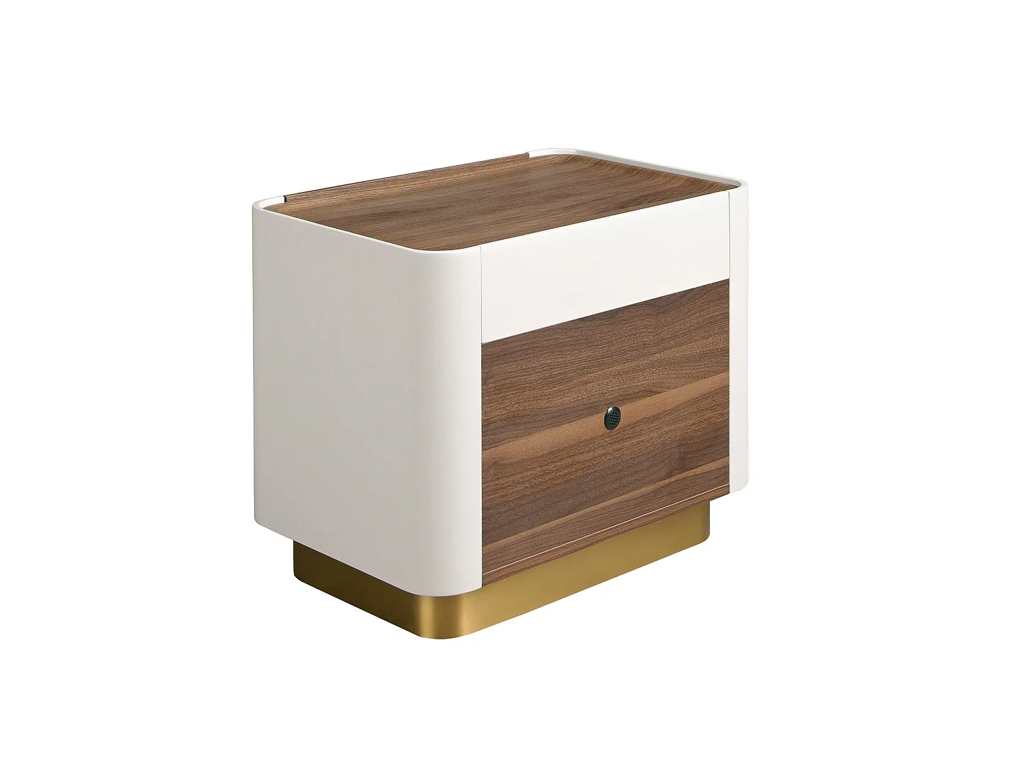 Table de chevet noyer, beige, acier poli doré et plateau en noyer 7187 ANGEL CERDA