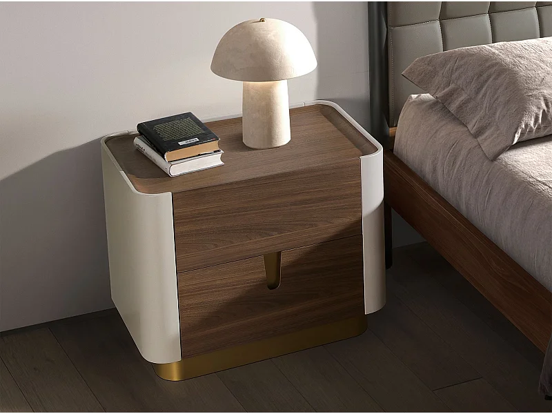 Nachttisch Nussbaum, beige, goldener polierter Stahl und Nussbaumplatte 7187 ANGEL CERDA