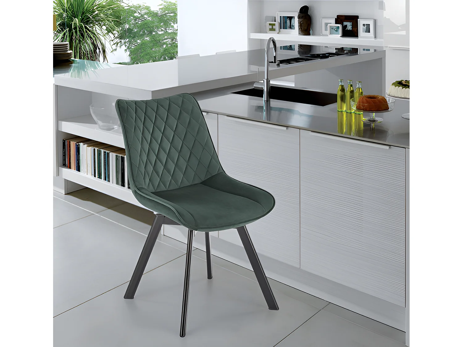 Sedia K520/funzione girevole/rivestimento in velluto/Verde