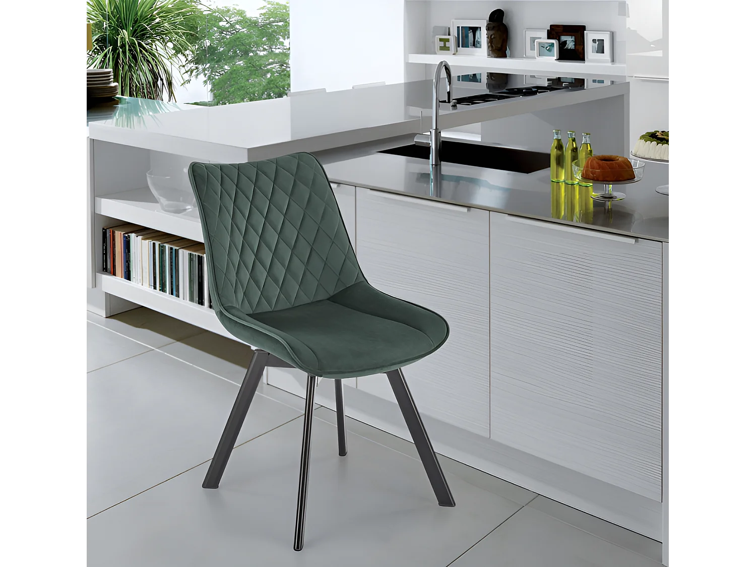 Sedia K520/funzione girevole/rivestimento in velluto/Verde