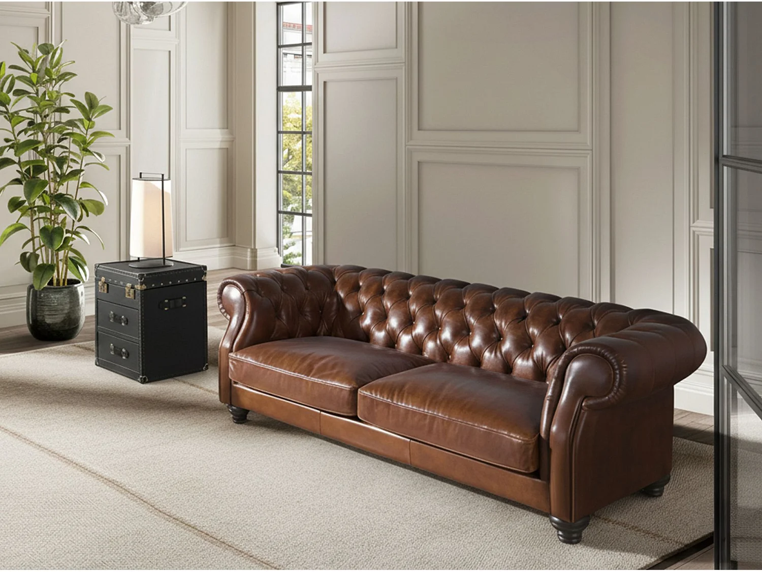 Canapé chester 3 places en cuir marron cognac 6228 ANGEL CERDA