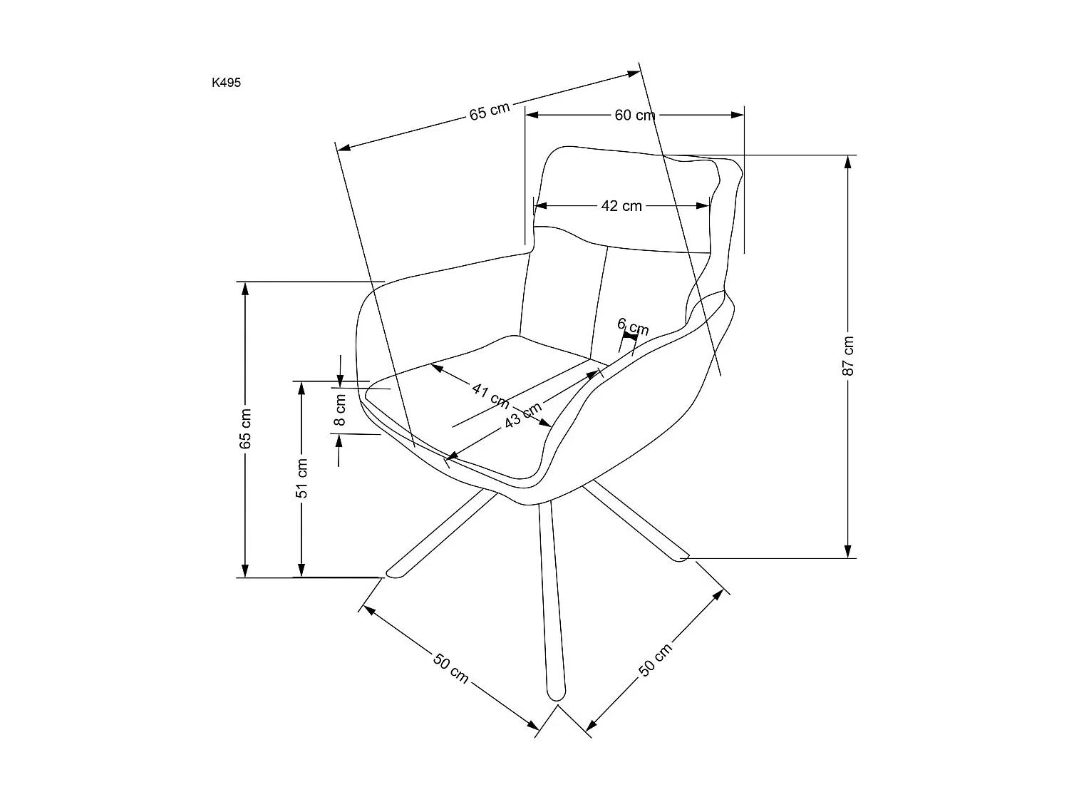 Sedia K495/Funzione girevole/Rivestimento in tessuto e metallo/Grigio
