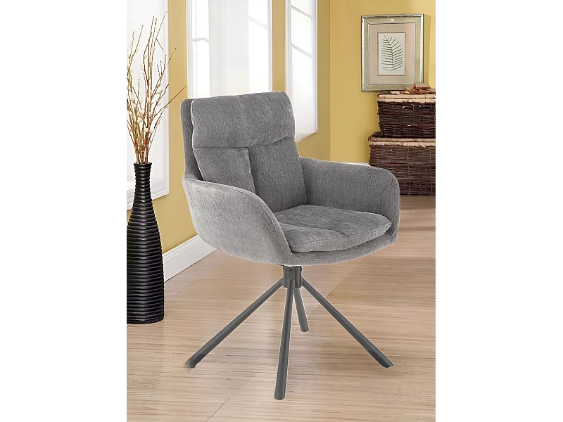 Sedia K495/Funzione girevole/Rivestimento in tessuto e metallo/Grigio