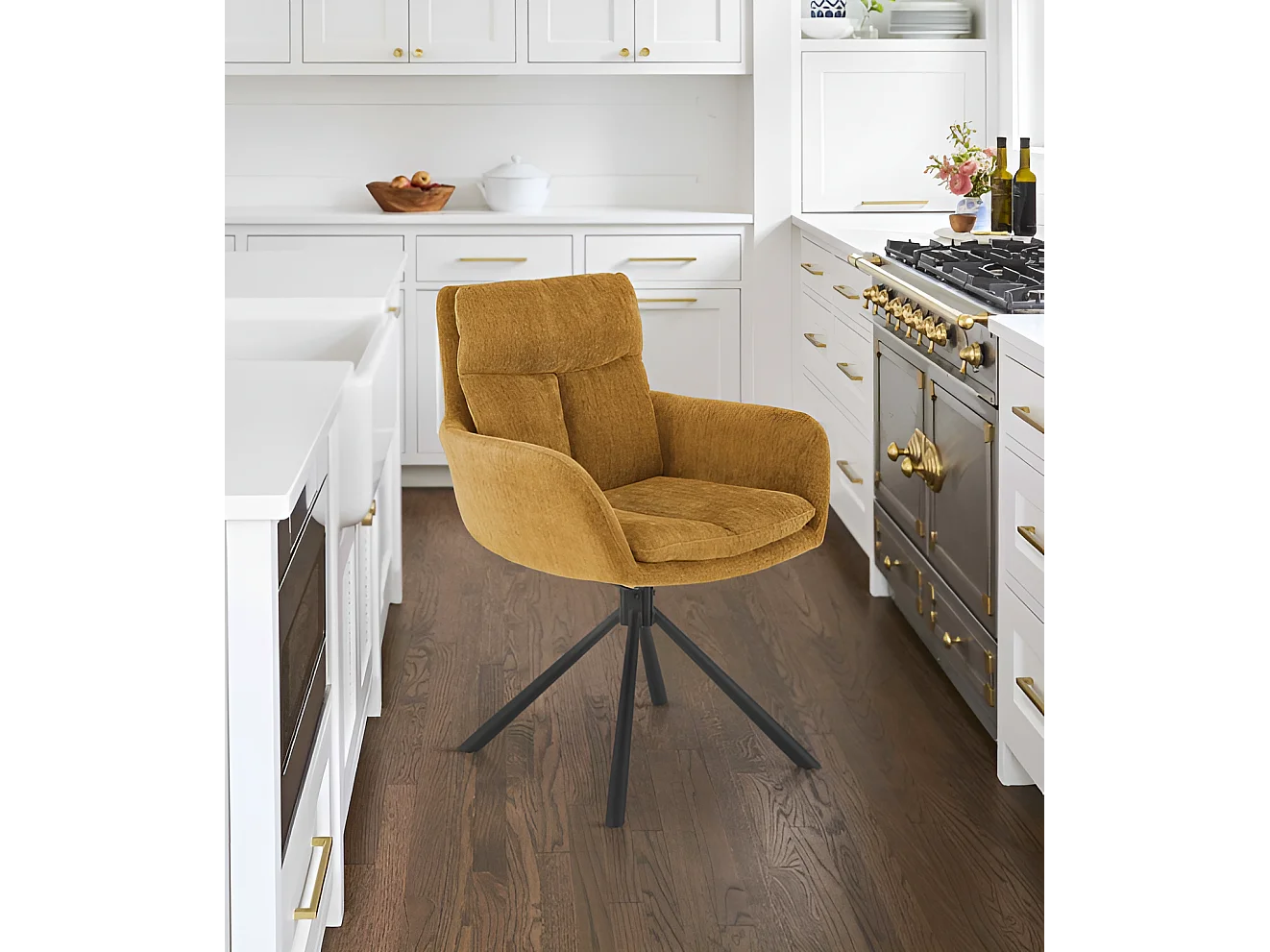 Sedia K495/Funzione girevole/Rivestimento in tessuto e metallo/Arancia