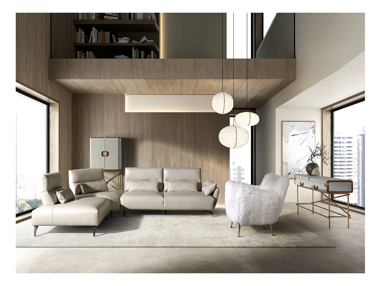 Lewy szezlong sofa piaskowa skóra 6214 ANGEL CERDA