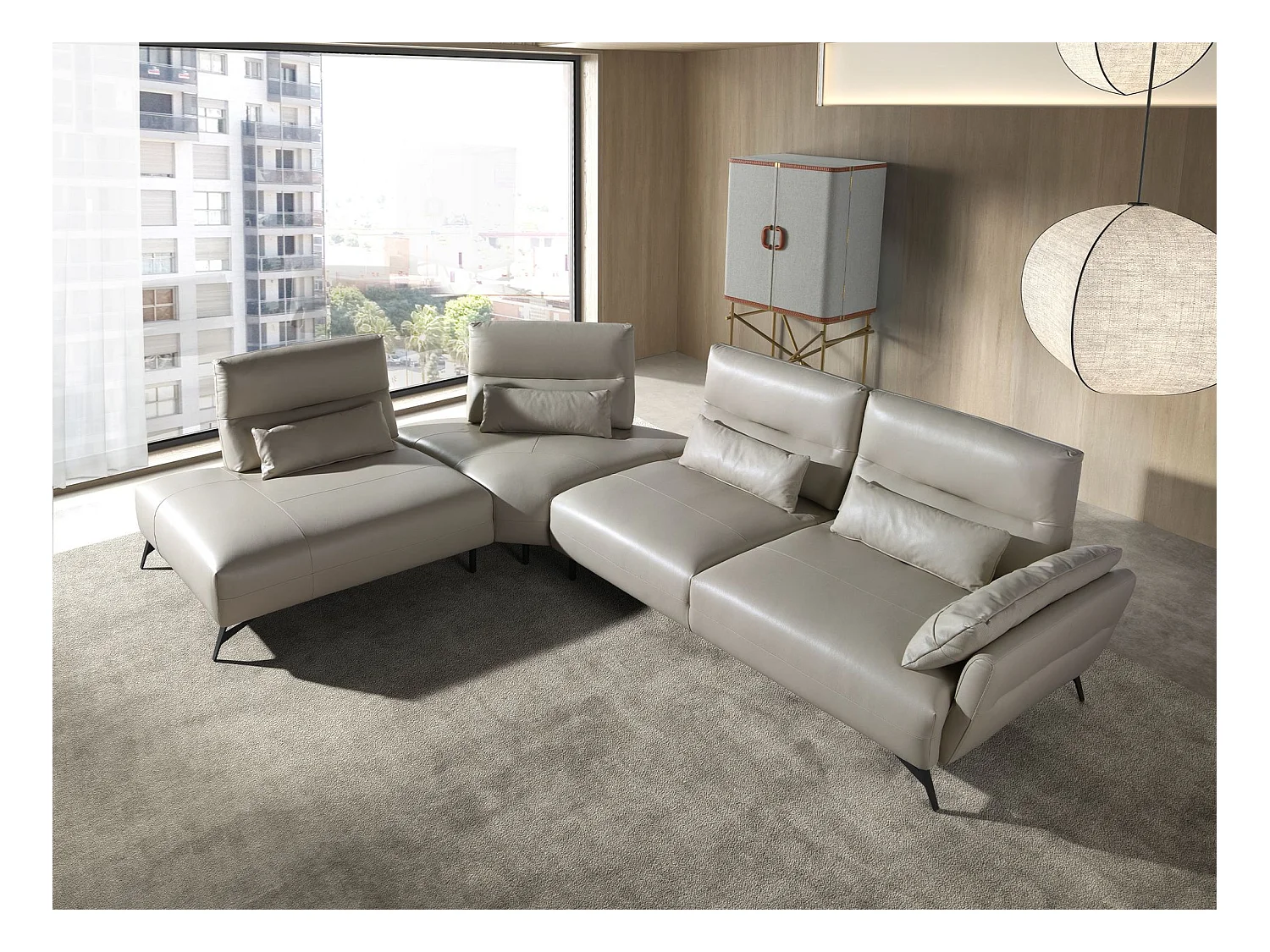 Linke chaise longue sofa sand leder 6214 ANGEL CERDA