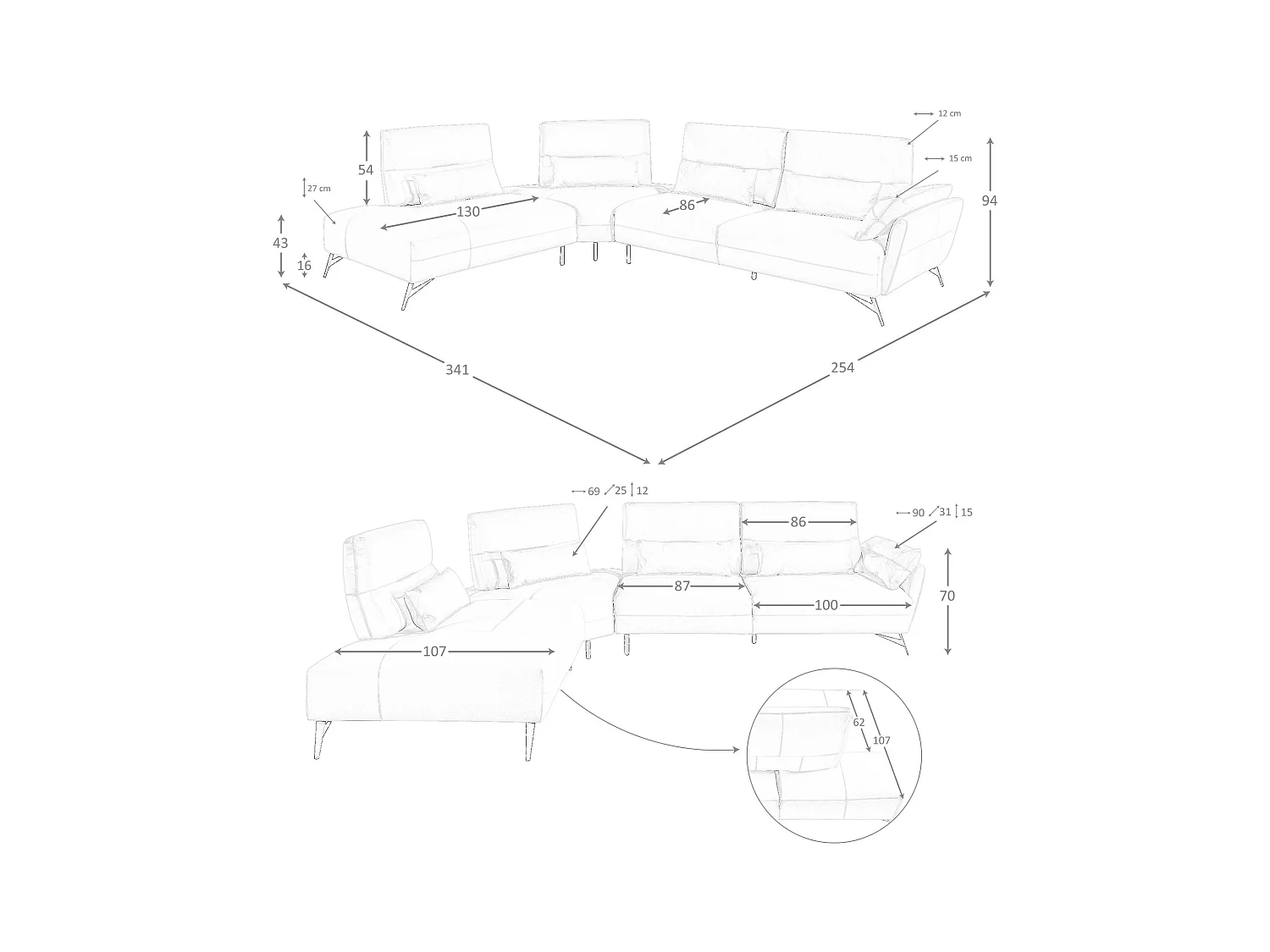 Linke chaise longue sofa sand leder 6214 ANGEL CERDA