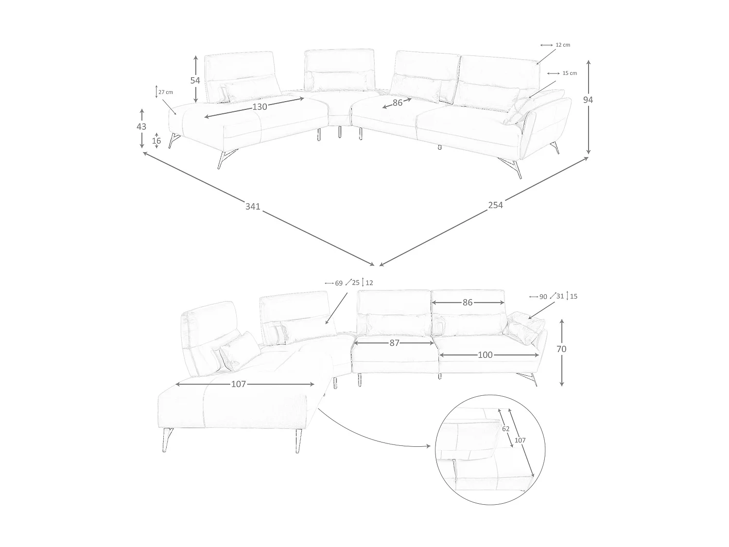 Canapé d'angle gauche cuir sable 6214 ANGEL CERDA