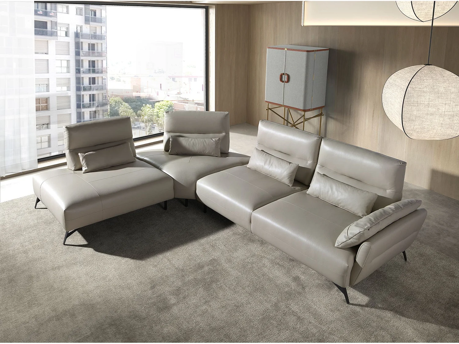 Sofá chaise longue esquerdo em pele de areia 6214 ANGEL CERDA