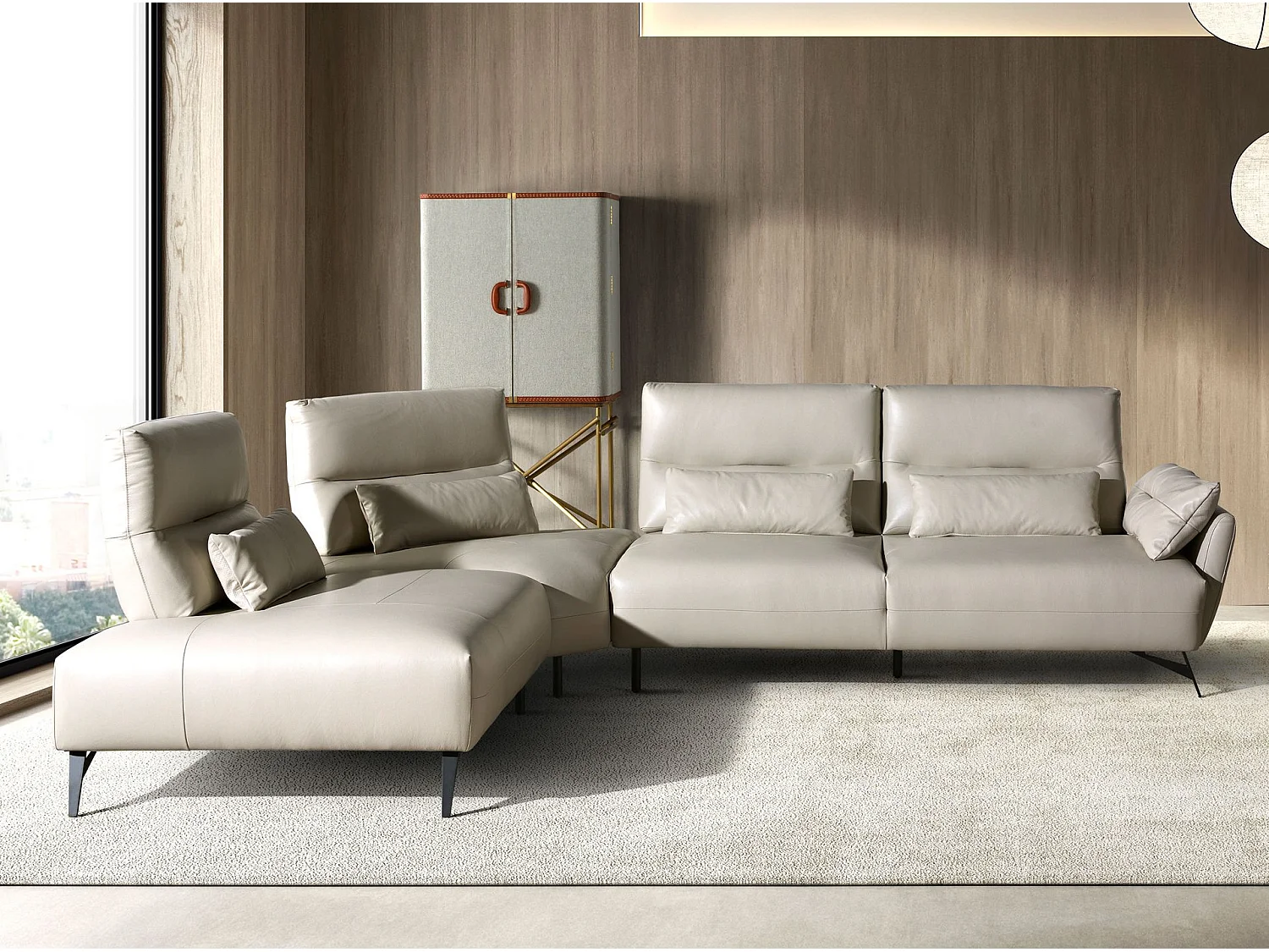 Sofá chaise longue esquerdo em pele de areia 6214 ANGEL CERDA