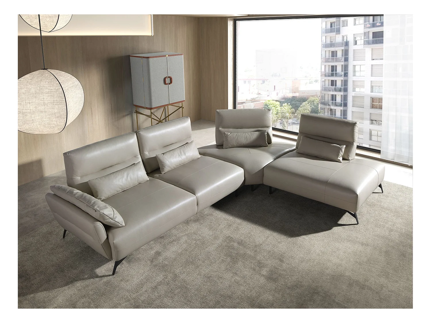 Canapé d'angle droite cuir sable 6213 ANGEL CERDA