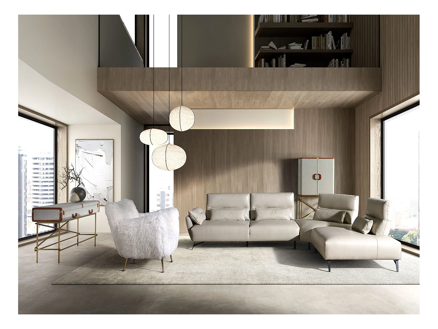 Canapé d'angle droite cuir sable 6213 ANGEL CERDA