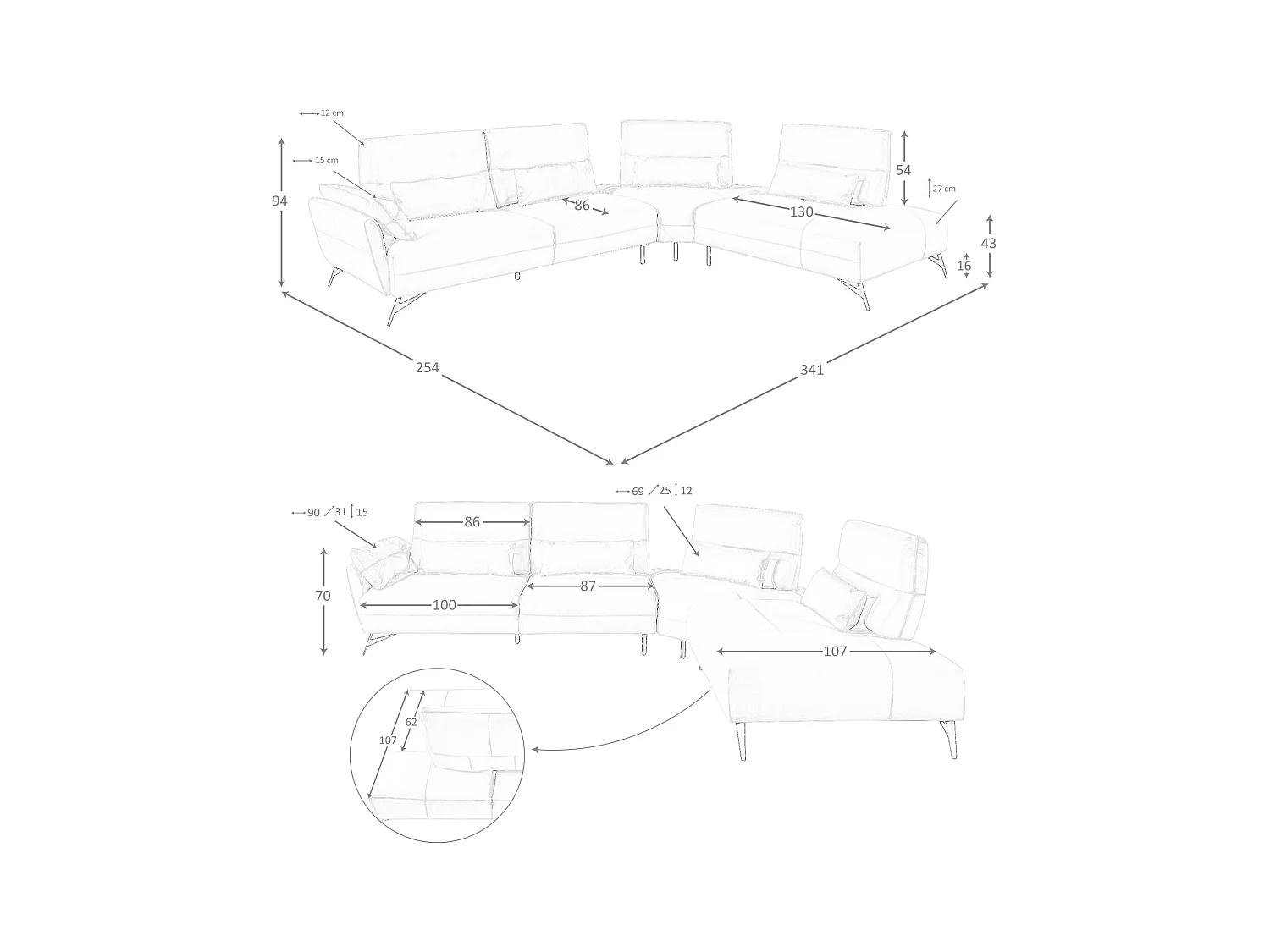 Canapé d'angle droite cuir sable 6213 ANGEL CERDA