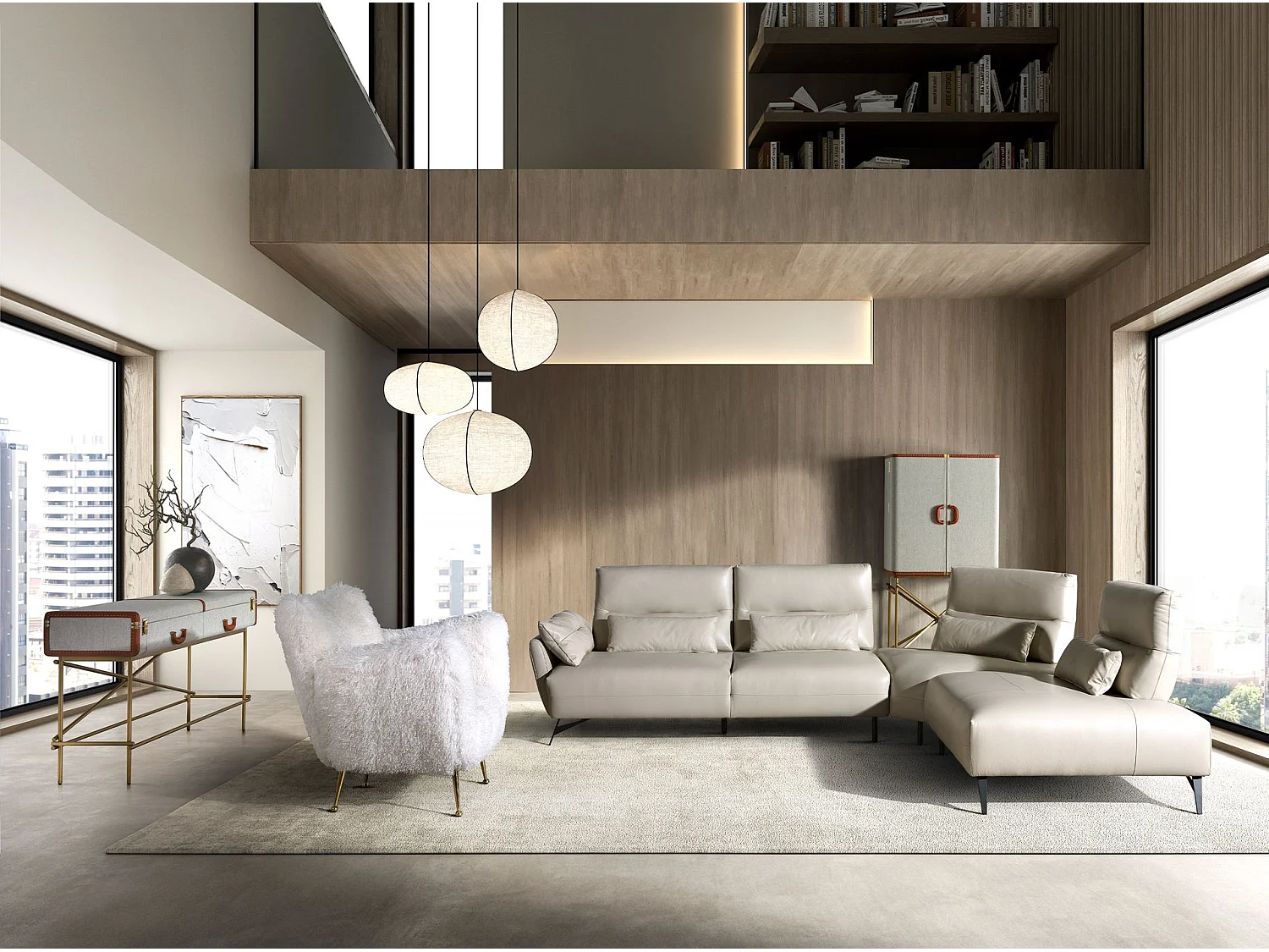 Prawy szezlong sofa piaskowa skóra 6213 ANGEL CERDA