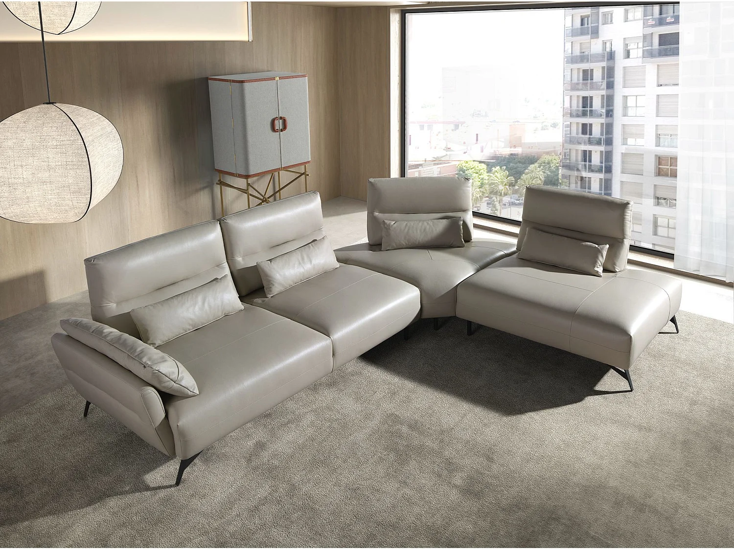 Prawy szezlong sofa piaskowa skóra 6213 ANGEL CERDA