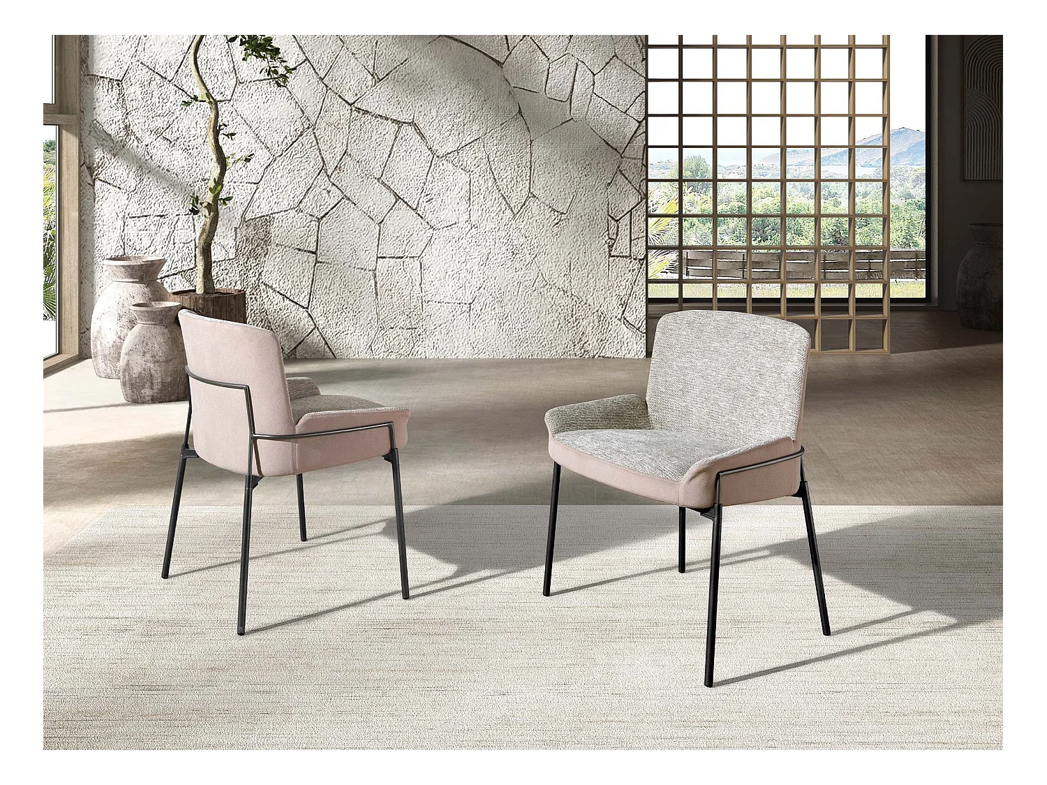 Chaise en tissu gris et velours marron 4171 ANGEL CERDA