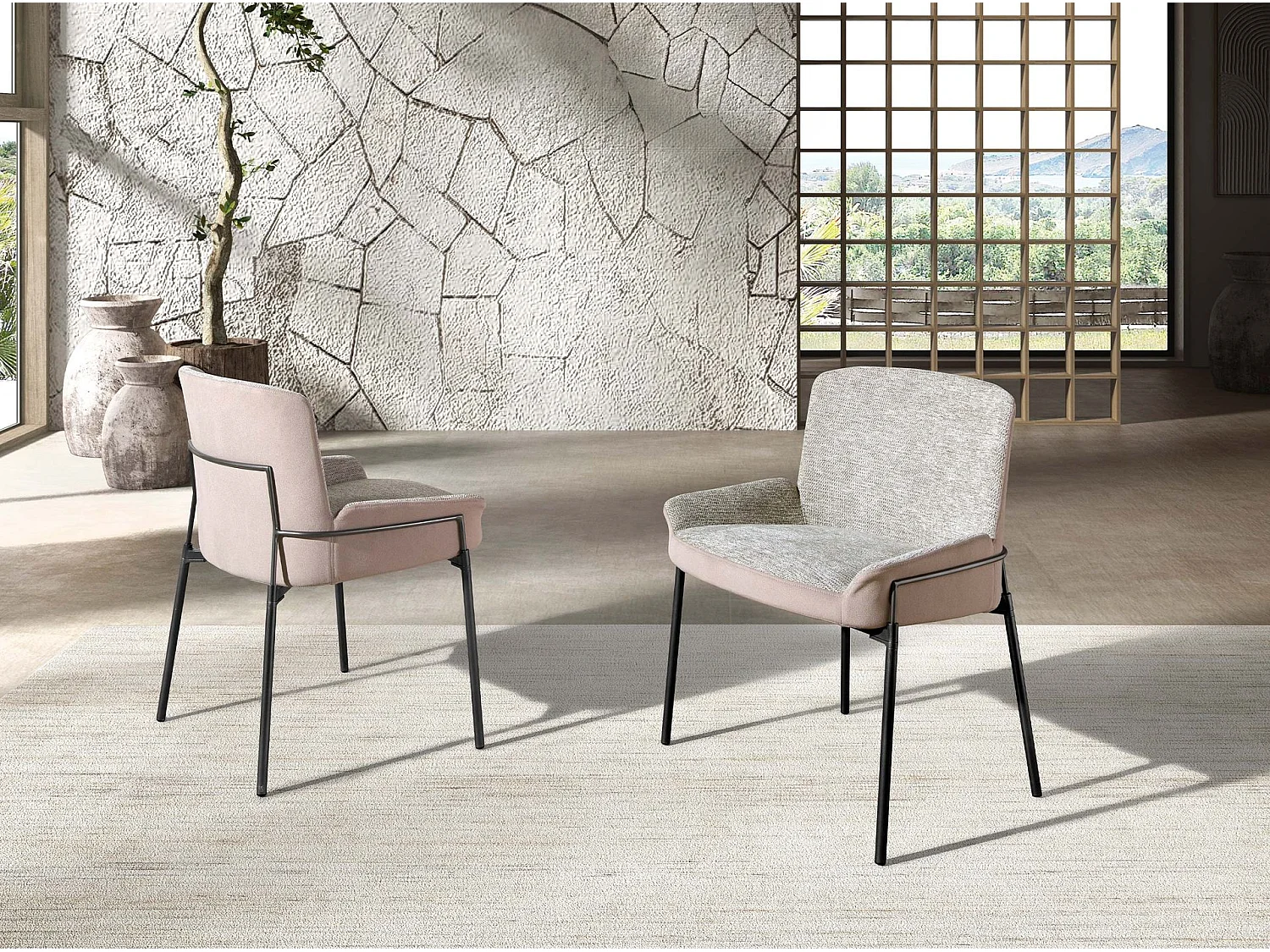 Chaise en tissu gris et velours marron 4171 ANGEL CERDA