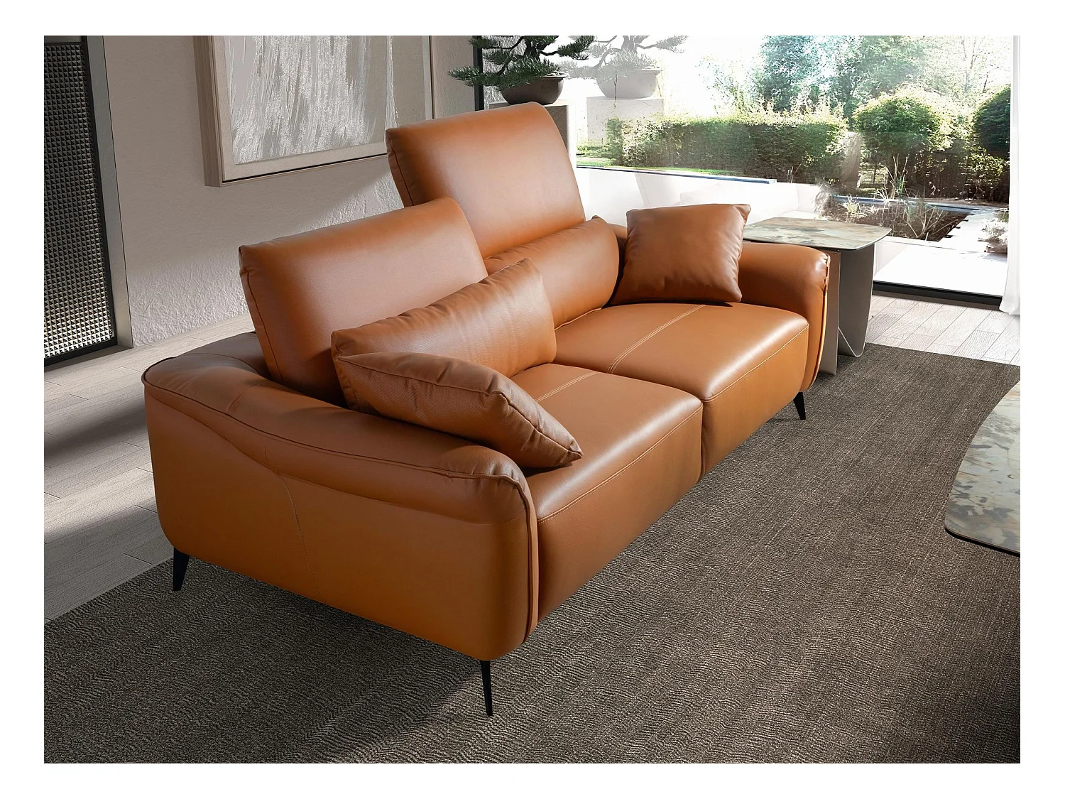 Canapé 2 places en cuir marron 6207 ANGEL CERDA