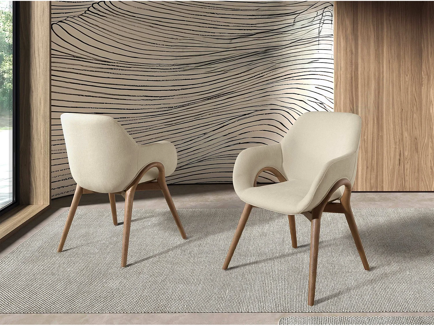 Beigefarbener Stoffstuhl