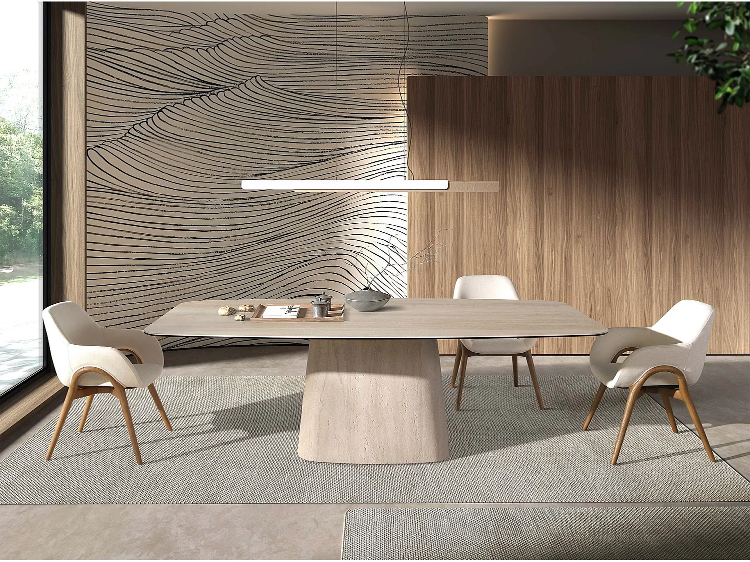 Beigefarbener Stoffstuhl