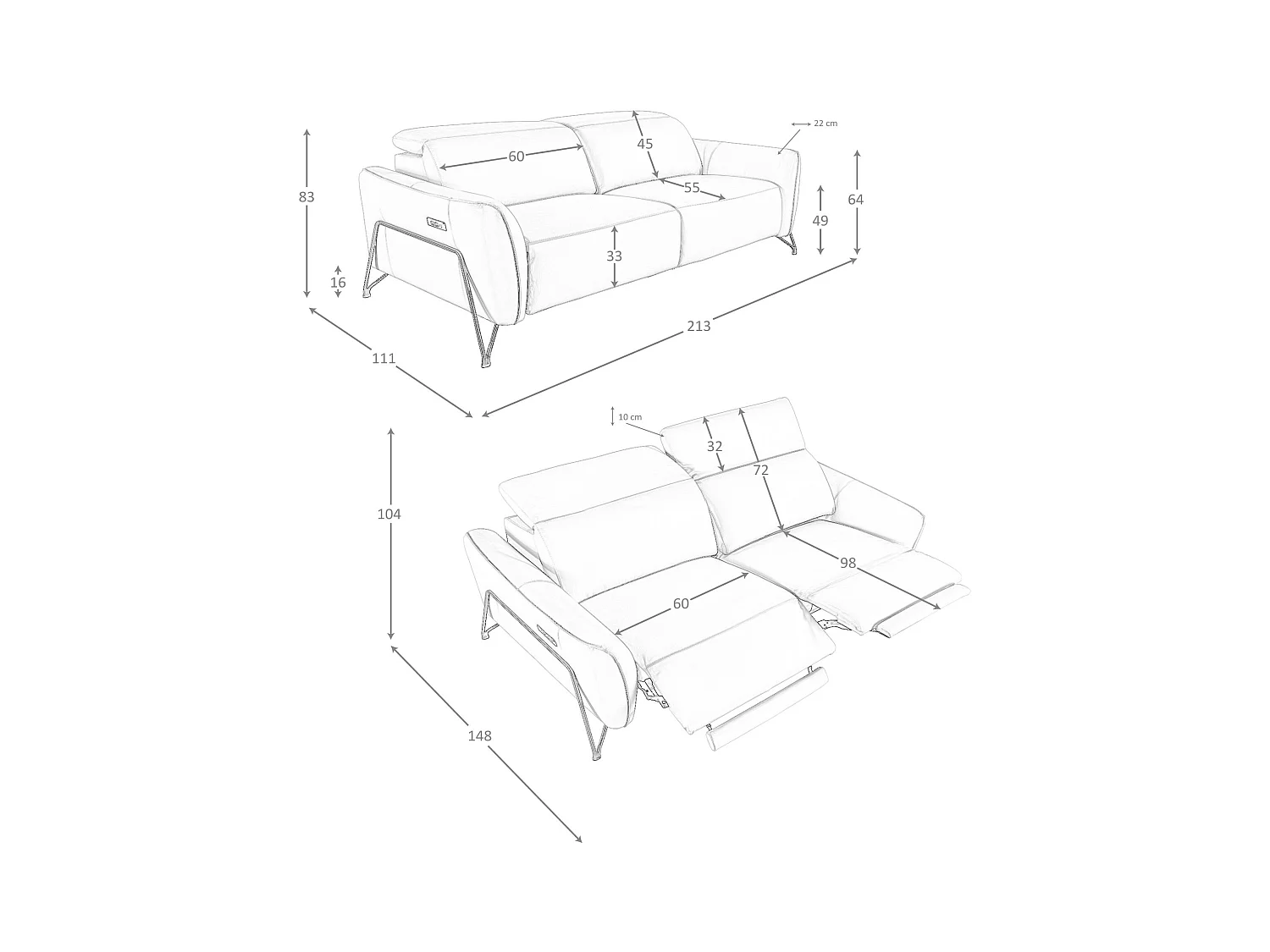 3-sitziges relaxsofa in leder sand 6264 ANGEL CERDA