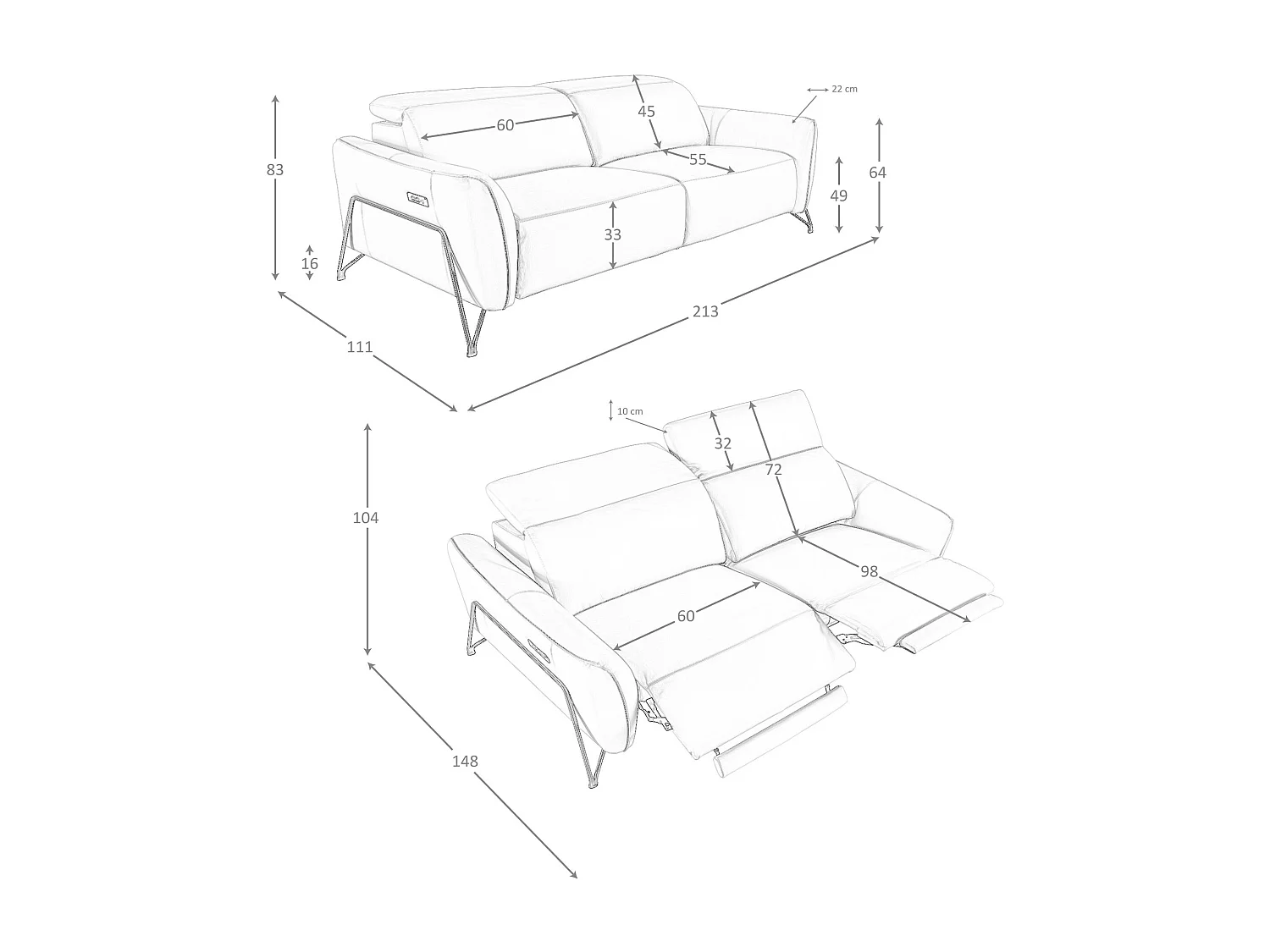 3-sitziges relaxsofa in leder sand 6264 ANGEL CERDA