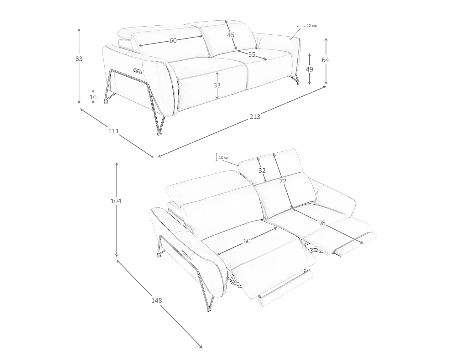 Canapé de relaxation 3 places en cuir sable 6264 ANGEL CERDA