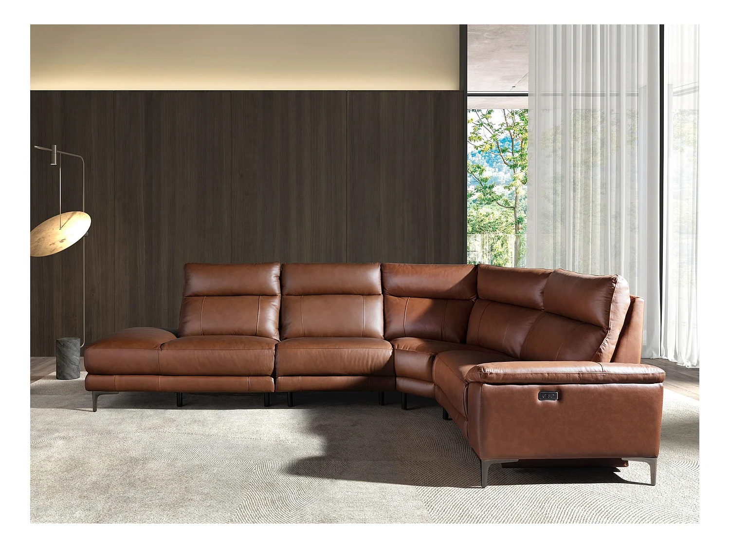 Linkes Chaiselongue-Sofa in tabakbraunem Leder 6216 ANGEL CERDA