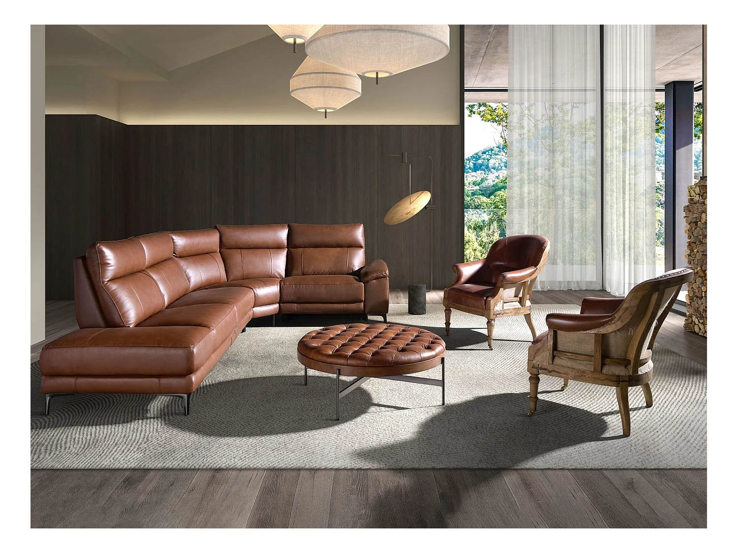 Linkes Chaiselongue-Sofa in tabakbraunem Leder 6216 ANGEL CERDA