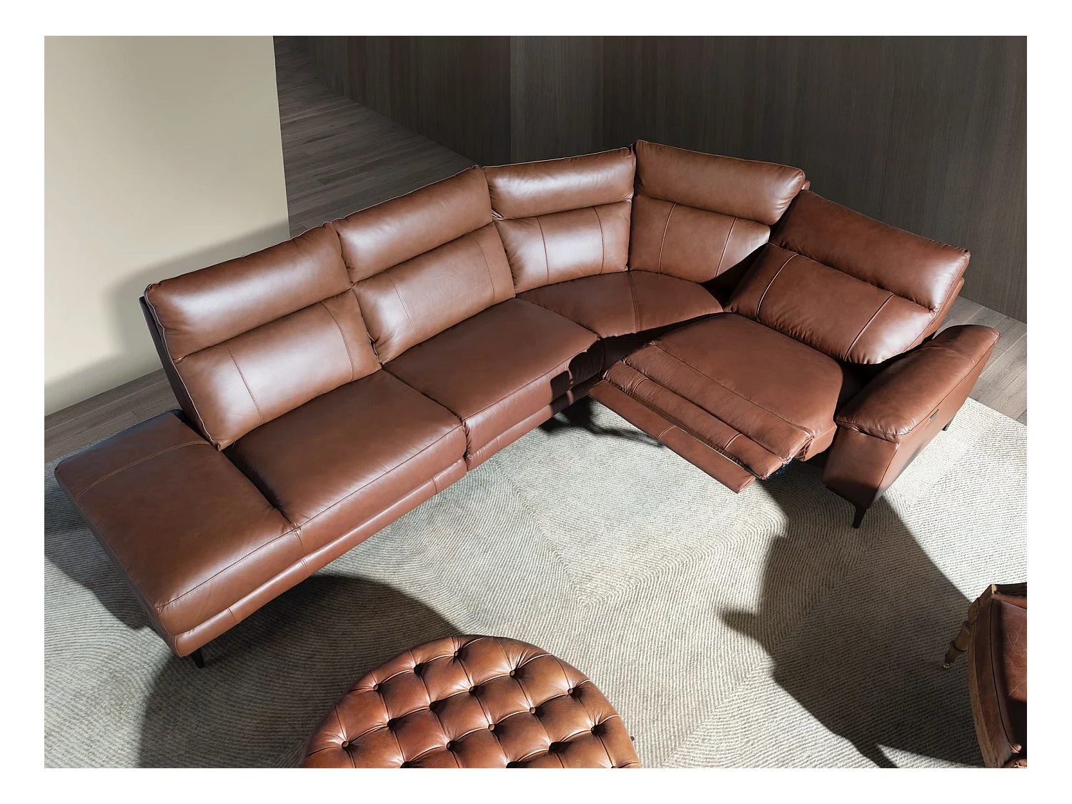 Linkes Chaiselongue-Sofa in tabakbraunem Leder 6216 ANGEL CERDA